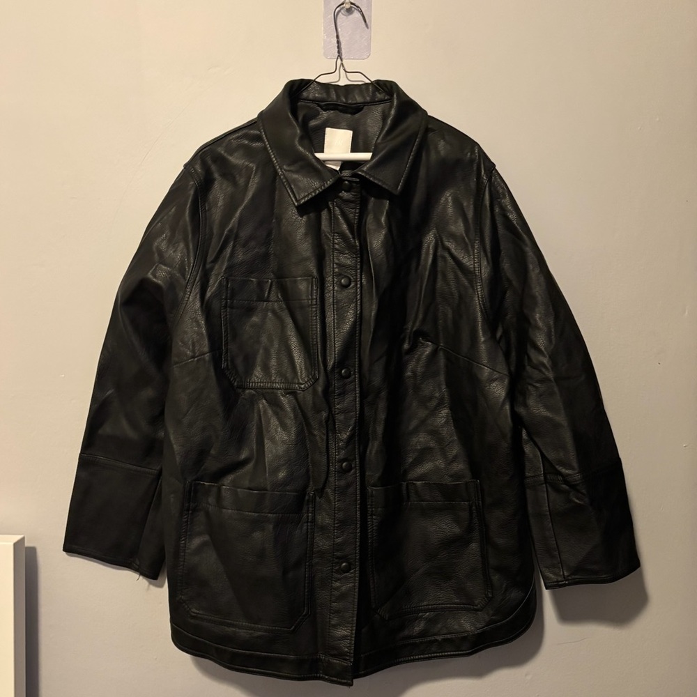 H&M Black Leather Button-Front Jacket - Picture 1 of 4